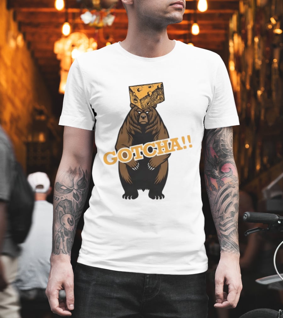 Bear Cheese Head Gotcha Green Bay Packers Fan T-Shirt