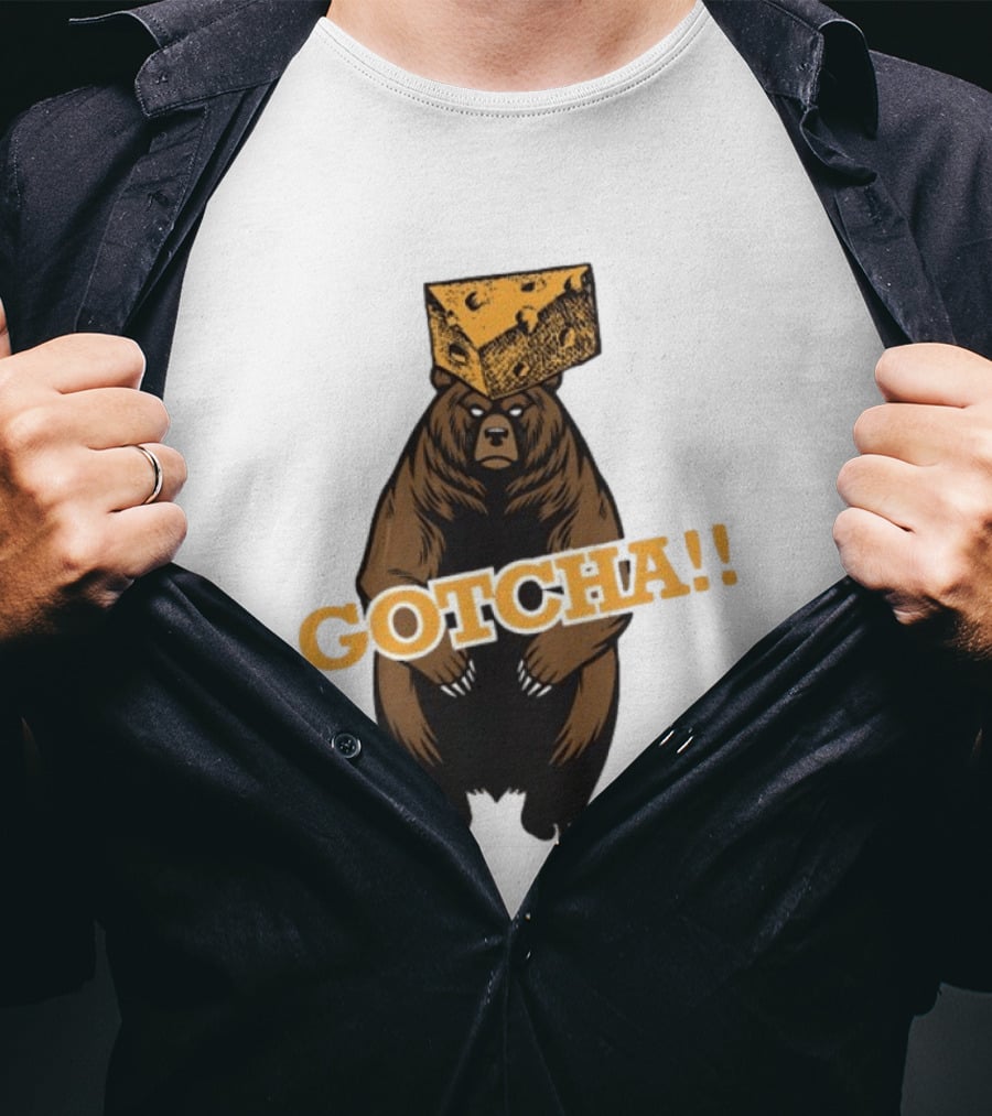Bear Cheese Head Gotcha Green Bay Packers Fan T-Shirt