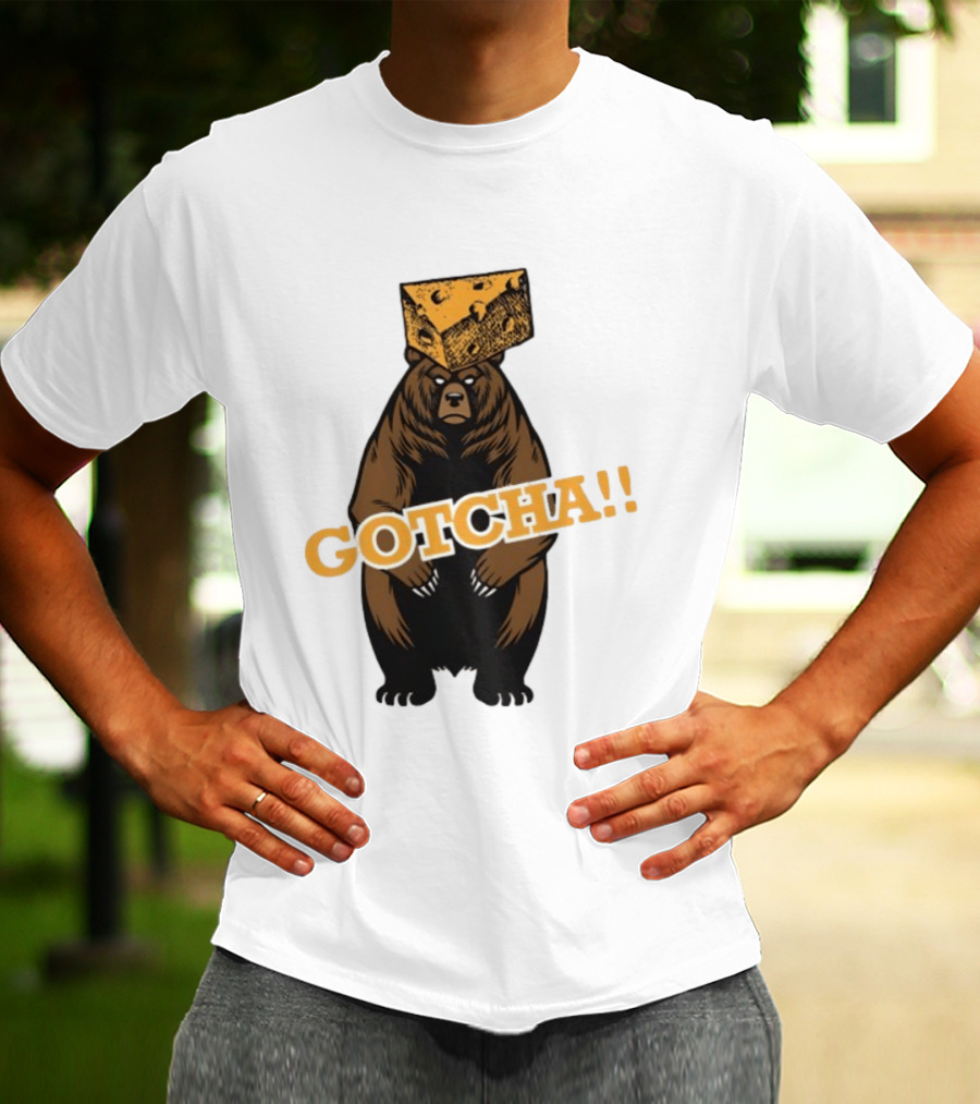 Bear Cheese Head Gotcha Green Bay Packers Fan T-Shirt