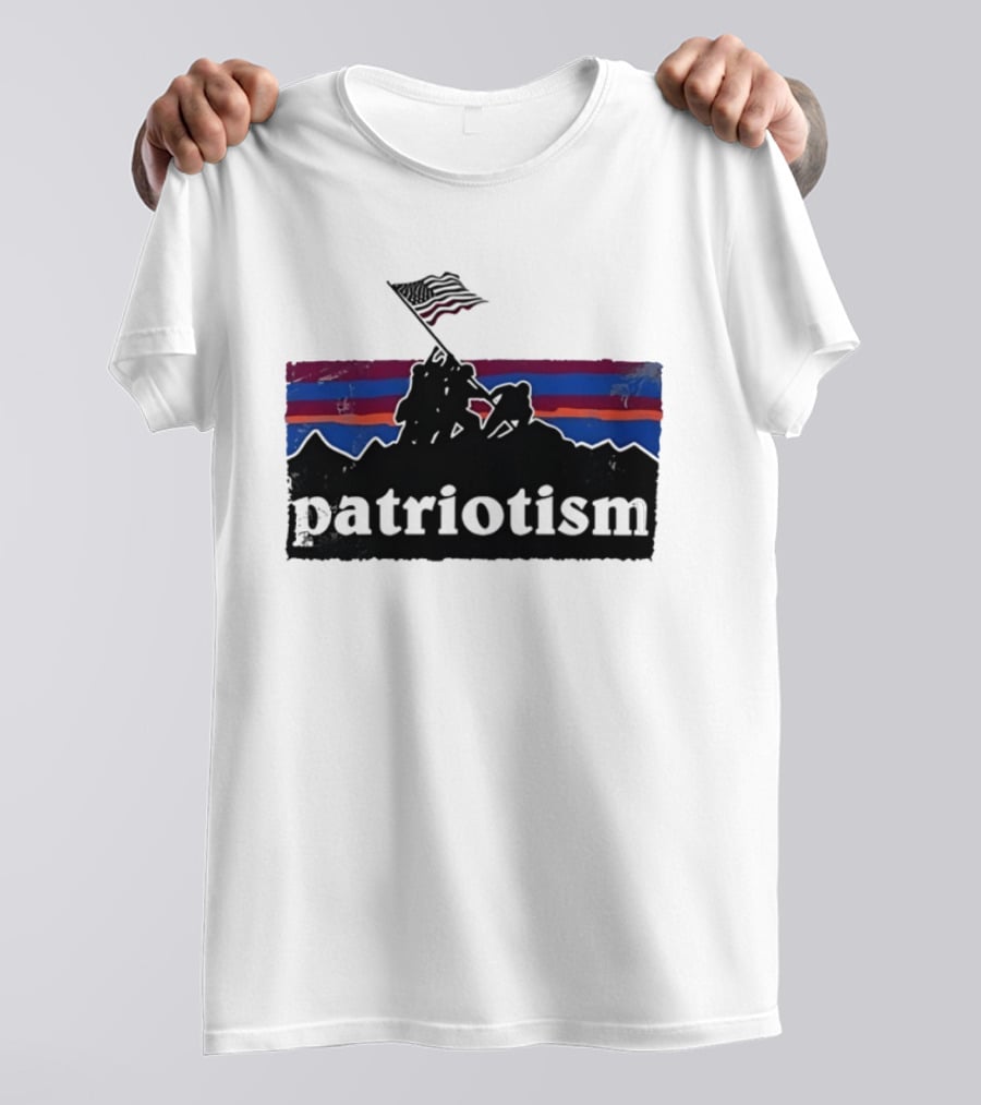 Patriotism Distressed Iwo Jima Flag Raising Retro Stripes T-Shirt
