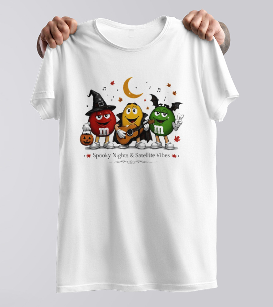 M&M's Spooky Nights & Satellite Vibes Halloween Pumpkin Witch Guitar Bat Moon T-Shirt