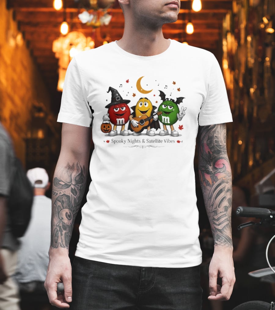 M&M's Spooky Nights & Satellite Vibes Halloween Pumpkin Witch Guitar Bat Moon T-Shirt
