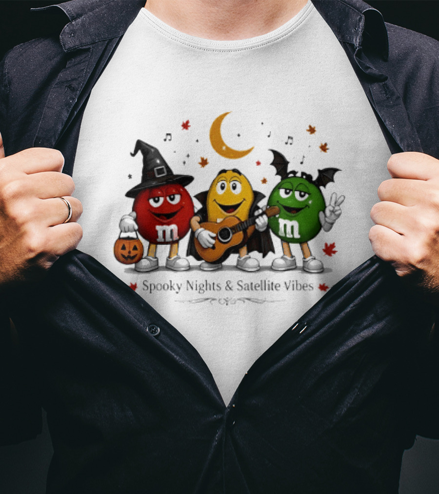 M&M's Spooky Nights & Satellite Vibes Halloween Pumpkin Witch Guitar Bat Moon T-Shirt