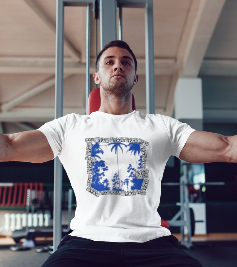 Televisi Star Catalog Store Paradise Blue White Palms T-Shirt
