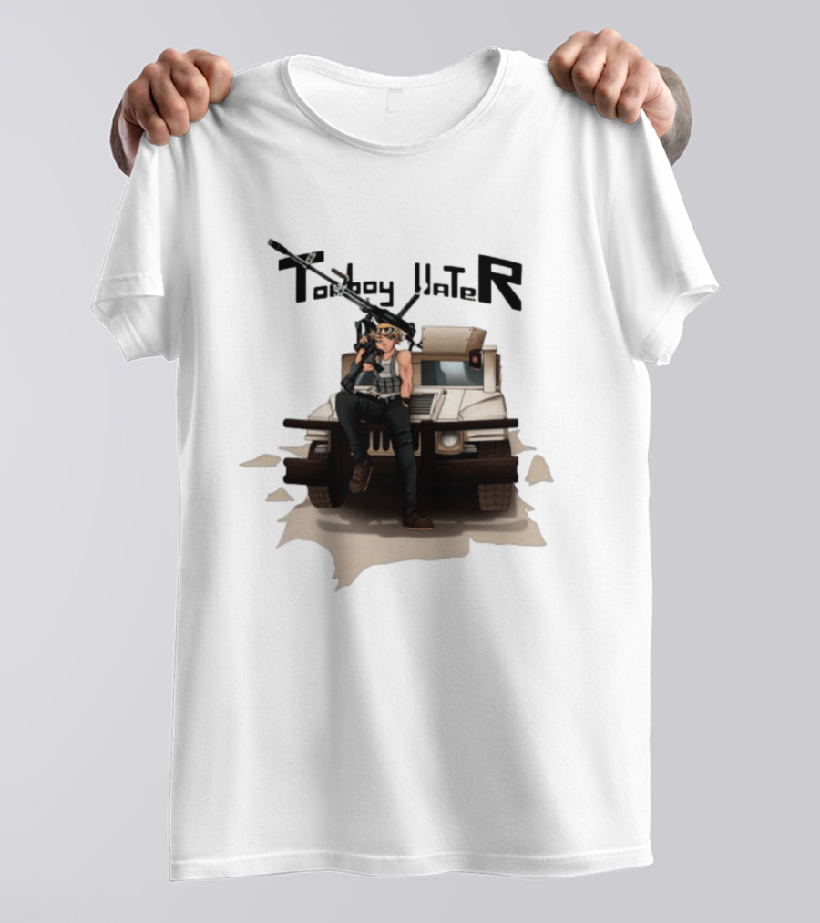 Tomboy Hater Anime Character With Gun And Armored Vehicle T-Shirt