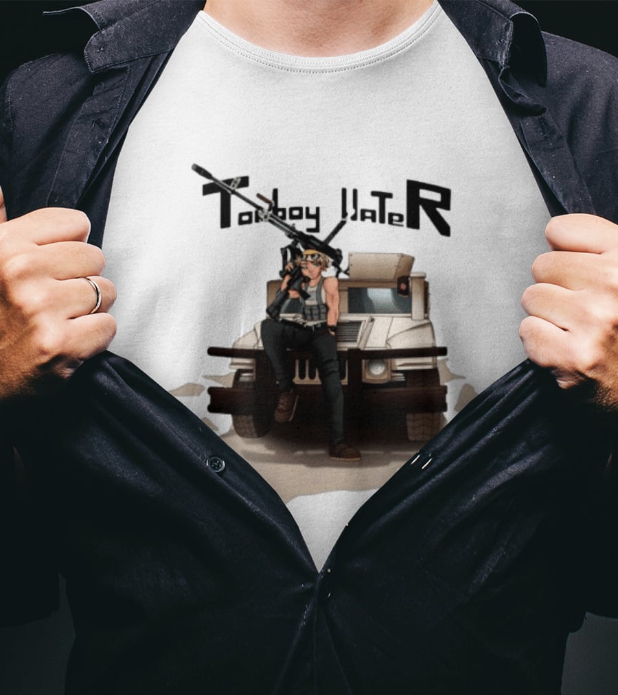 Tomboy Hater Anime Character With Gun And Armored Vehicle T-Shirt
