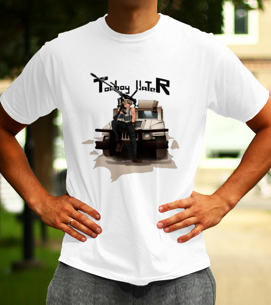 Tomboy Hater Anime Character With Gun And Armored Vehicle T-Shirt