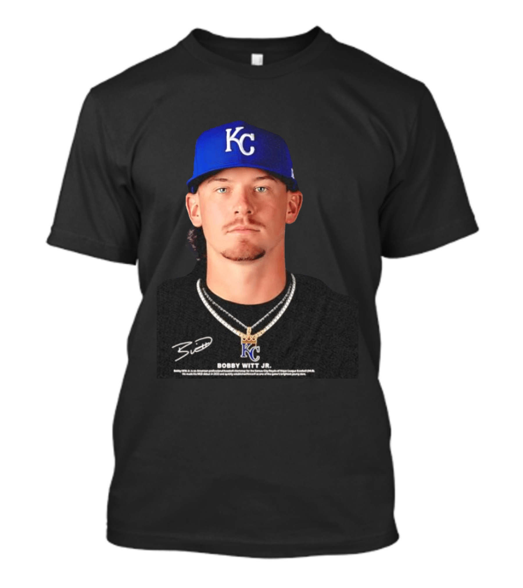 Bobby Witt Jr Kansas City Royals MLB Player Portrait Featuring KC Cap And Signature T-Shirt