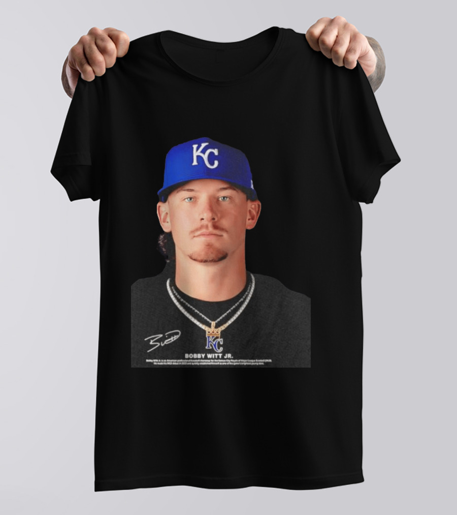 Bobby Witt Jr Kansas City Royals MLB Player Portrait Featuring KC Cap And Signature T-Shirt