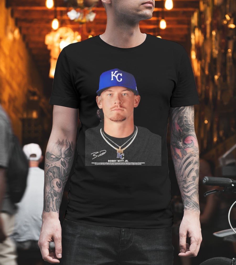 Bobby Witt Jr Kansas City Royals MLB Player Portrait Featuring KC Cap And Signature T-Shirt