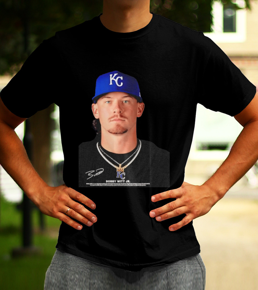 Bobby Witt Jr Kansas City Royals MLB Player Portrait Featuring KC Cap And Signature T-Shirt