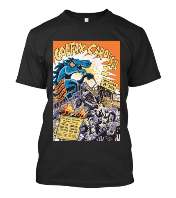 Colfax Carousal 2 Longest Wickedest Street September 19th 2026 Bands Venues Gory Party Denver CO T-Shirt