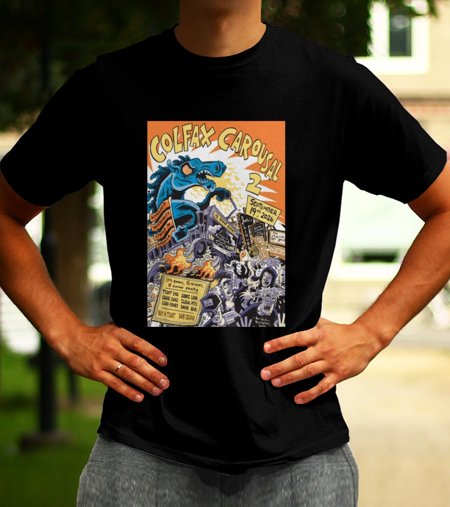 Colfax Carousal 2 Longest Wickedest Street September 19th 2026 Bands Venues Gory Party Denver CO T-Shirt