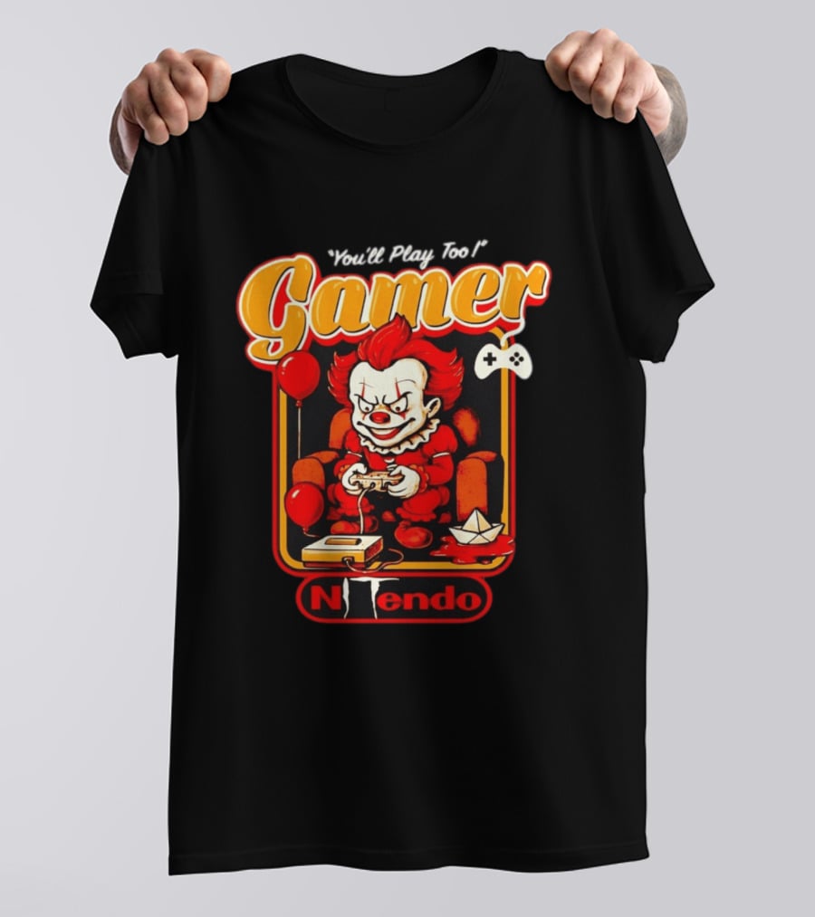 You'll Play Too Pennywise Gamer Nintendo Controller Balloons T-Shirt