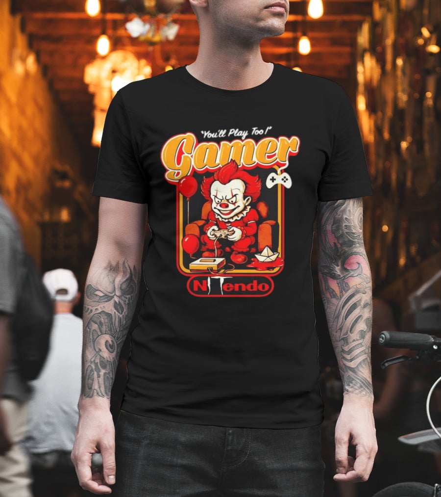 You'll Play Too Pennywise Gamer Nintendo Controller Balloons T-Shirt