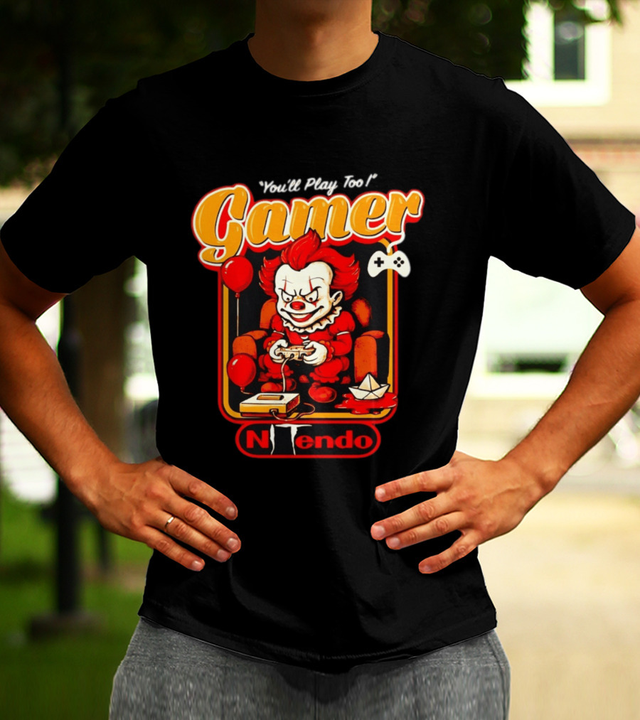 You'll Play Too Pennywise Gamer Nintendo Controller Balloons T-Shirt