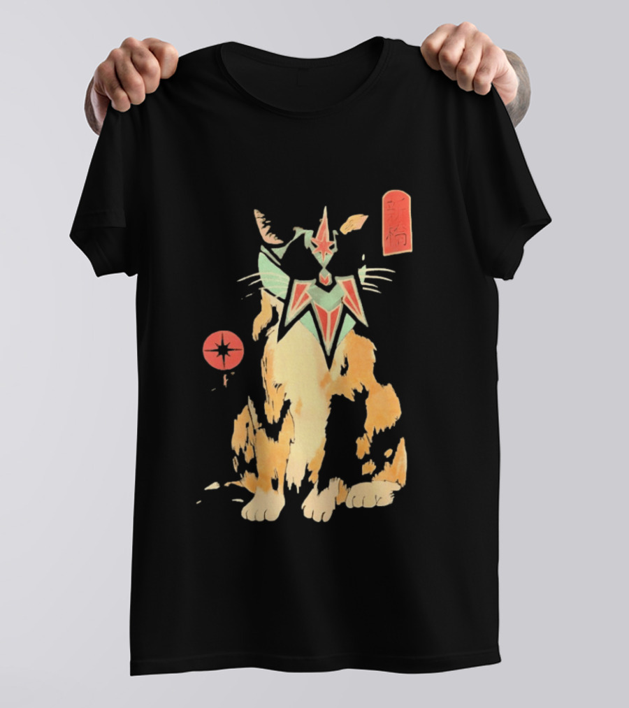 Shimbashi Masked Calico Cat Eastern Symbol And Star T-Shirt