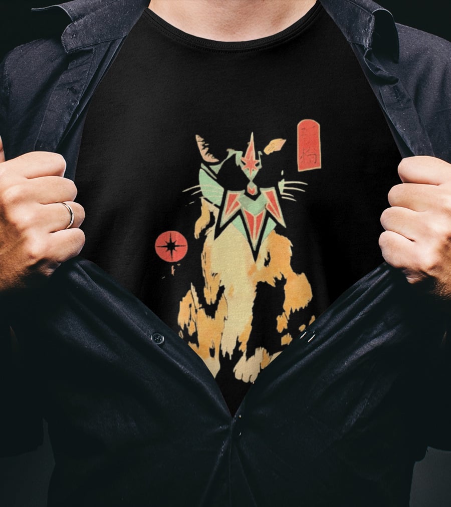 Shimbashi Masked Calico Cat Eastern Symbol And Star T-Shirt