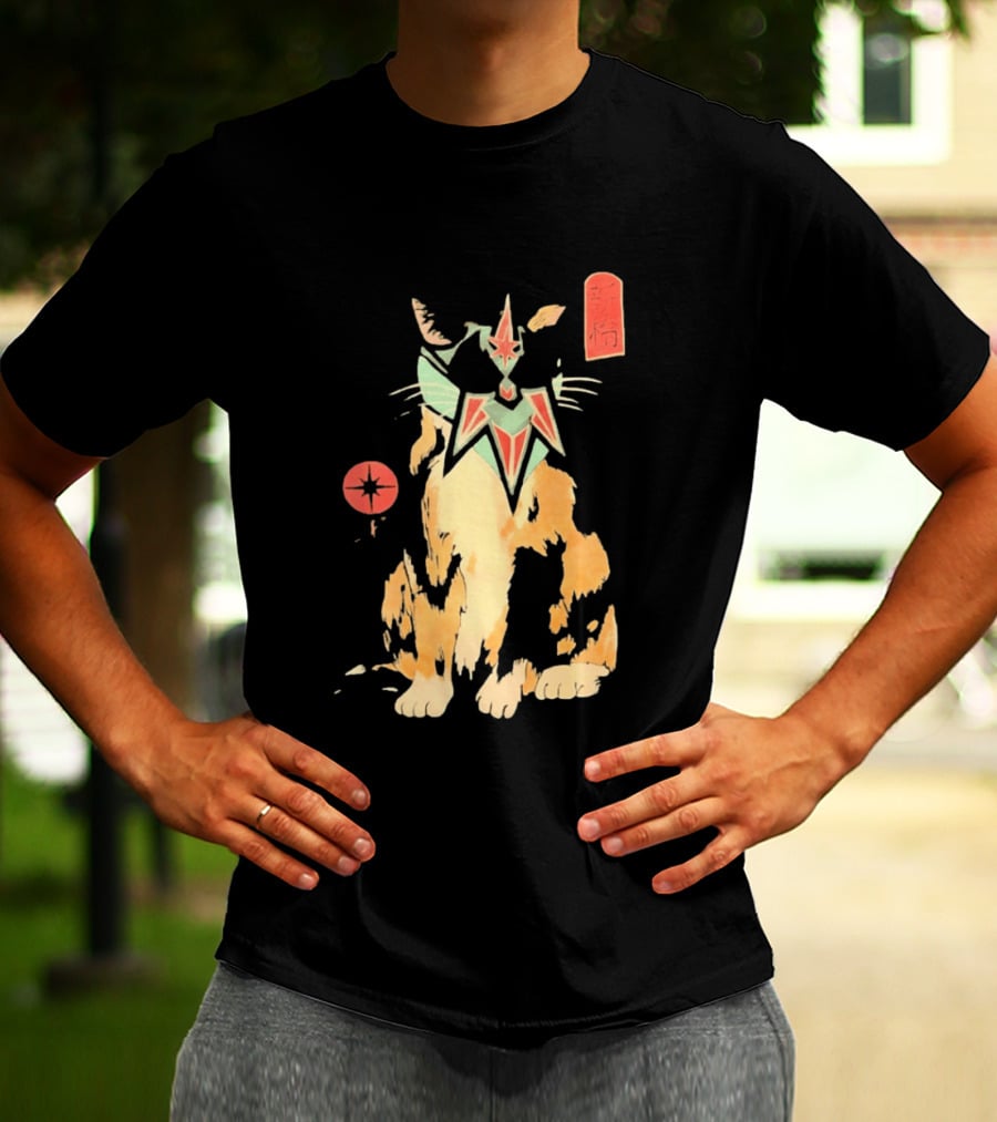 Shimbashi Masked Calico Cat Eastern Symbol And Star T-Shirt