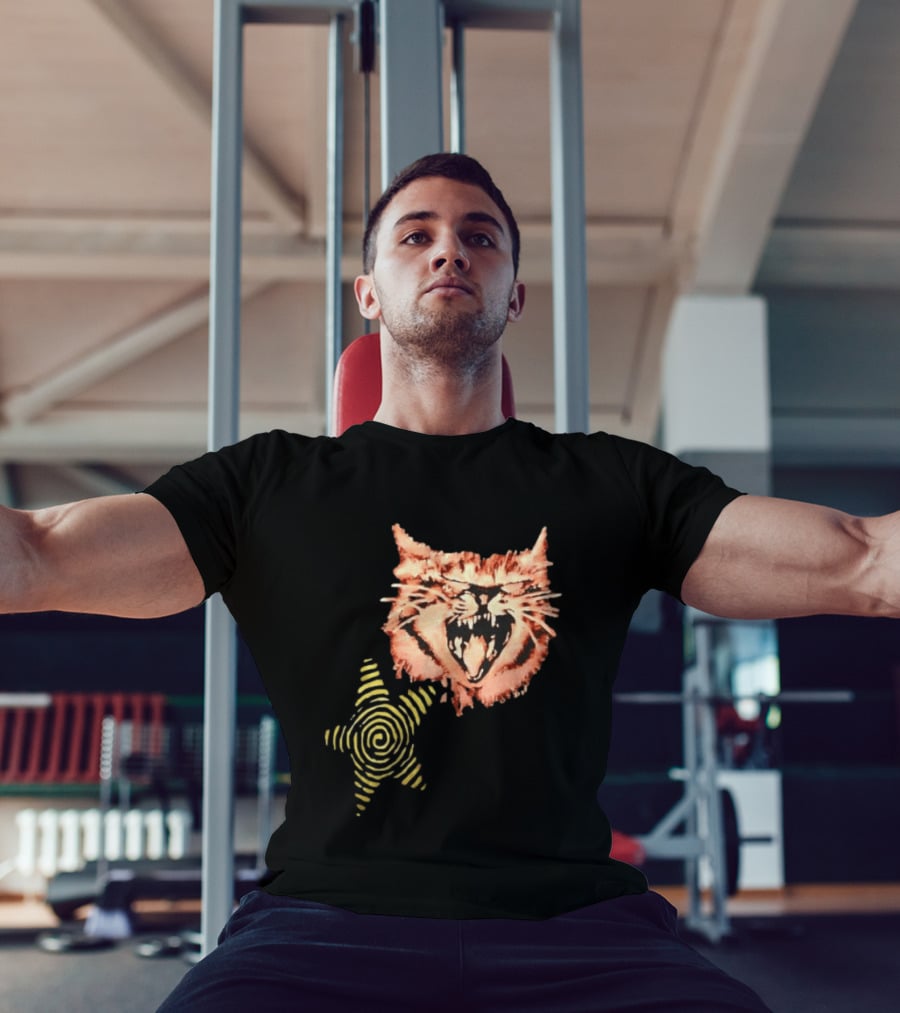 Snarling Cat Spiral Star Alternative Subculture Aesthetic T-Shirt