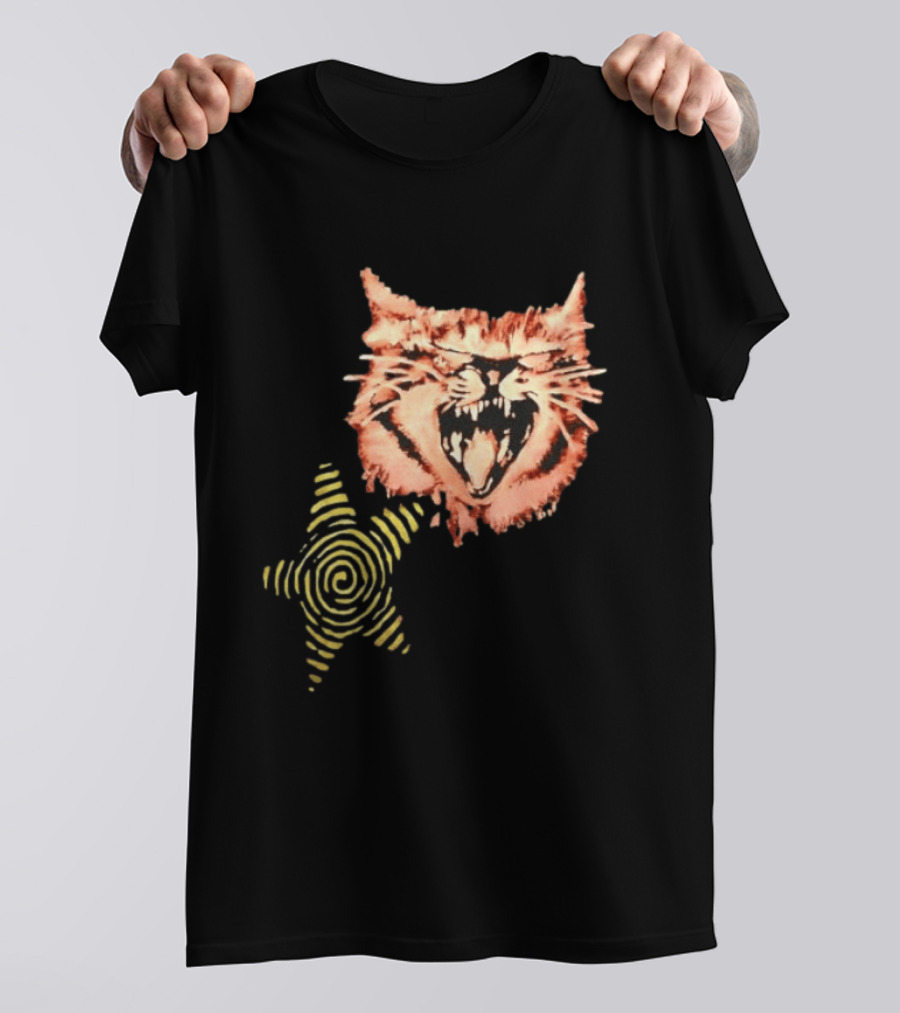 Snarling Cat Spiral Star Alternative Subculture Aesthetic T-Shirt
