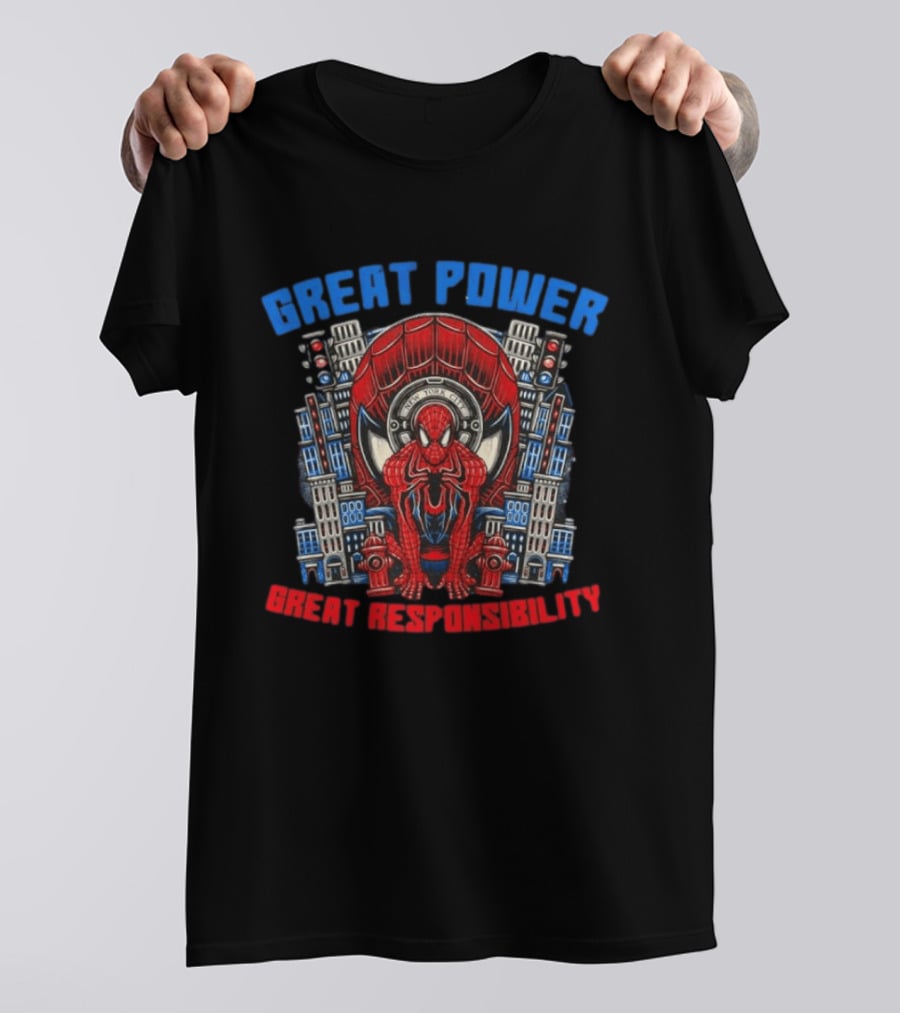 Spider Man Great Power Great Responsibility New York City Marvel T-Shirt