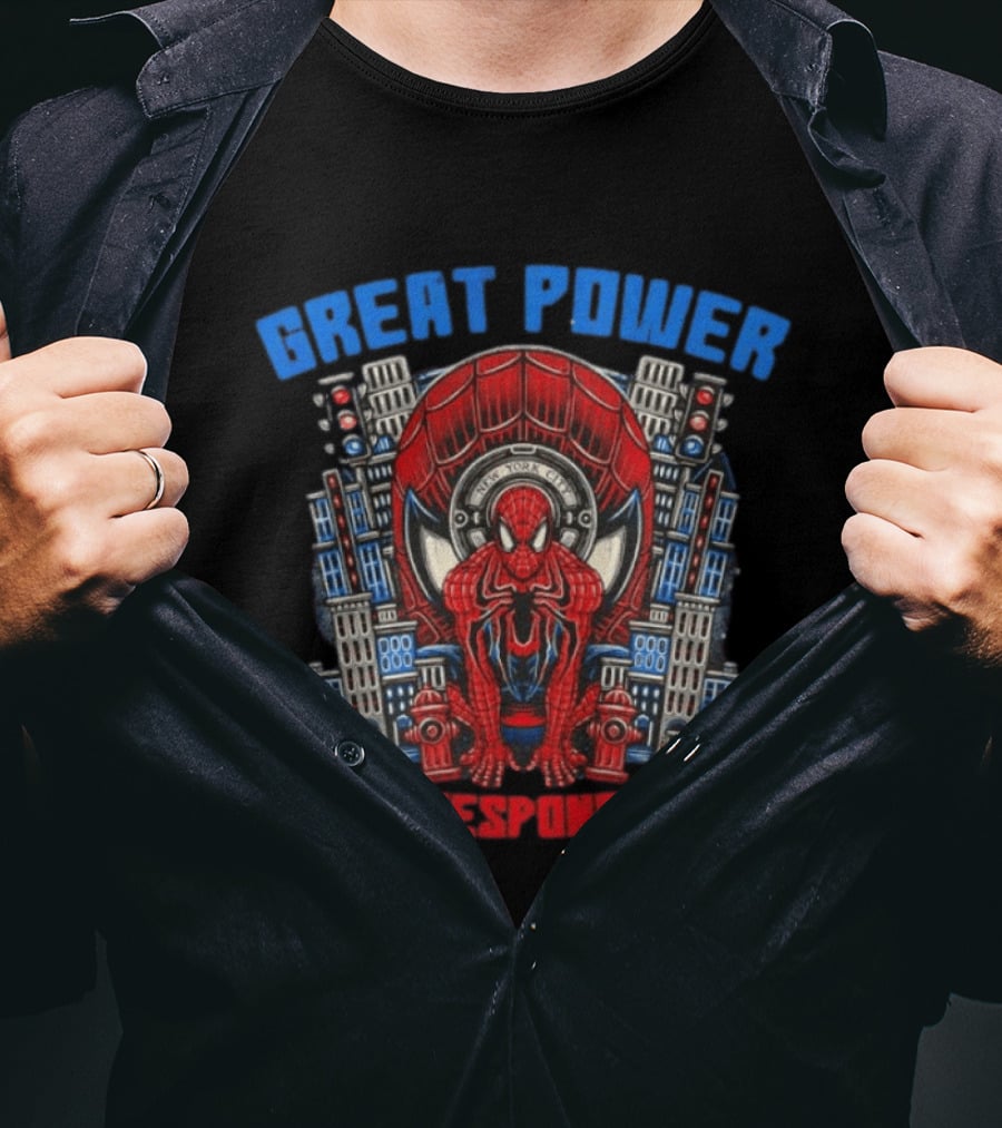 Spider Man Great Power Great Responsibility New York City Marvel T-Shirt