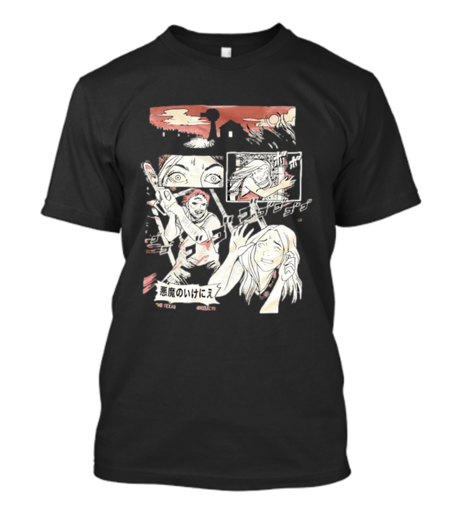 The Texas Chain Saw Massacre Manga Horror Panel With Japanese Text And Chainsaw Action T-Shirt