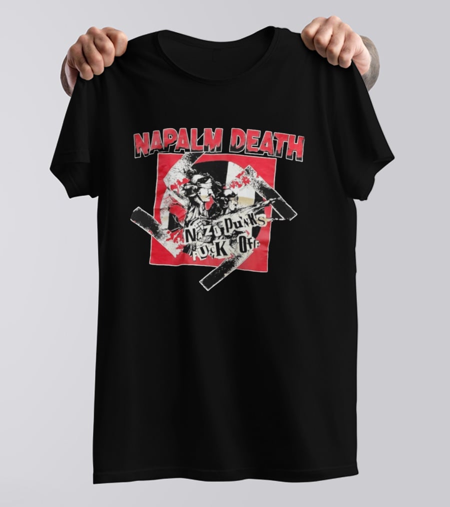 Napalm Death Nazi Punks Fuck Off Graphic Grindcore Band Merchandise T-Shirt