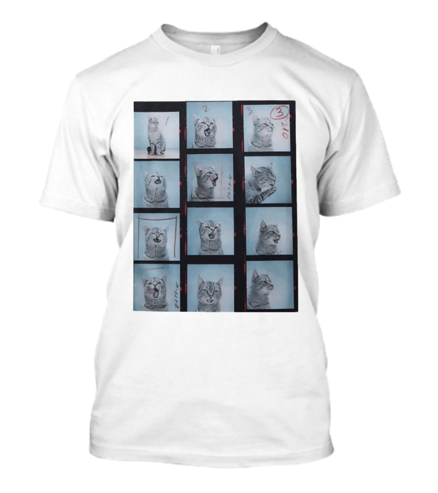 Tabby Cat Film Strip Series With Numbered Frames And Annotations T-Shirt