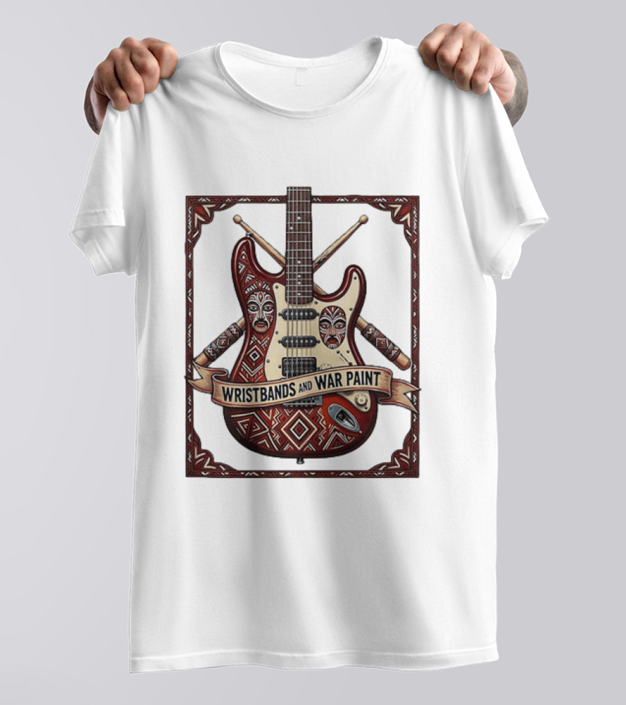 Wristbands And War Paint Electric Guitar Tribal Mask T-Shirt