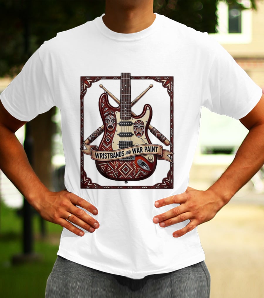 Wristbands And War Paint Electric Guitar Tribal Mask T-Shirt