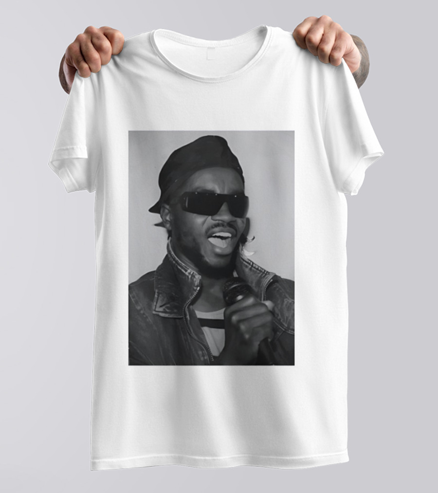 Ata Kak Iconic Ghanaian Musician Highlife Style Sunglasses Microphone Denim Jacket T-Shirt
