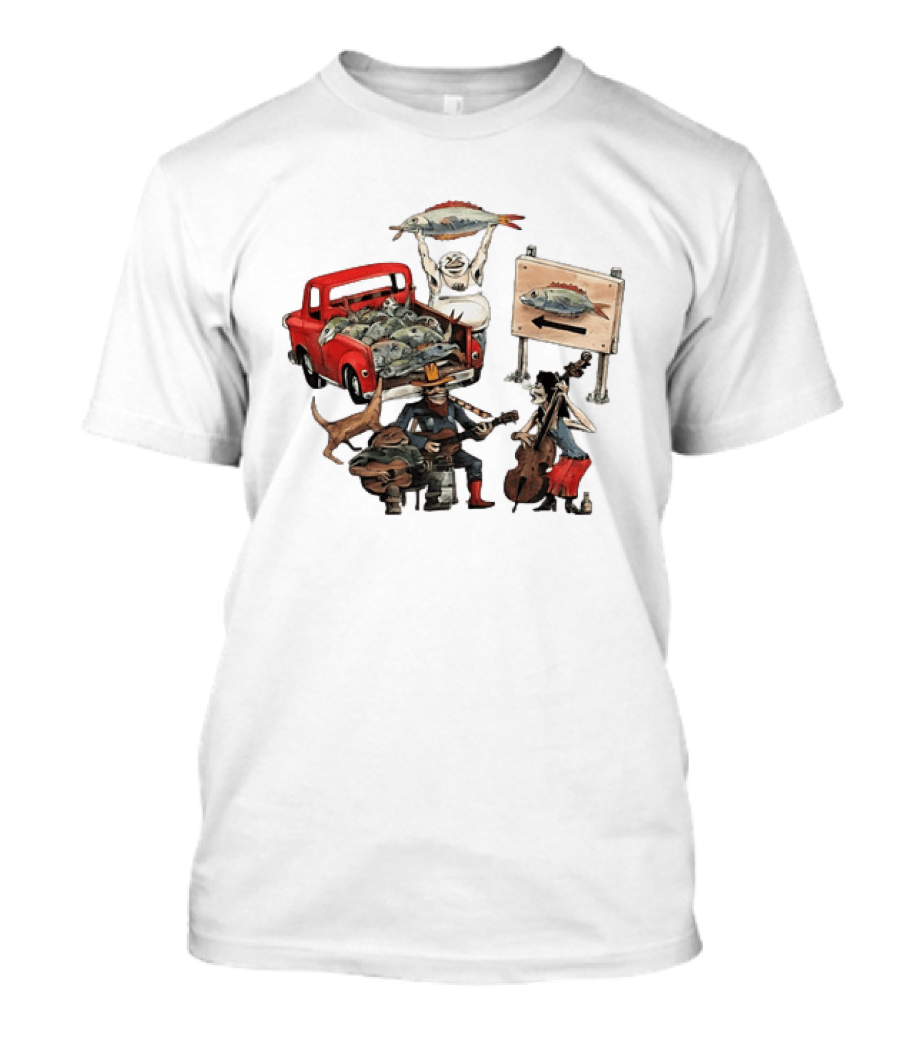 Bluegrass Band Jam Session With Truckload Of Fish And Red Pickup T-Shirt