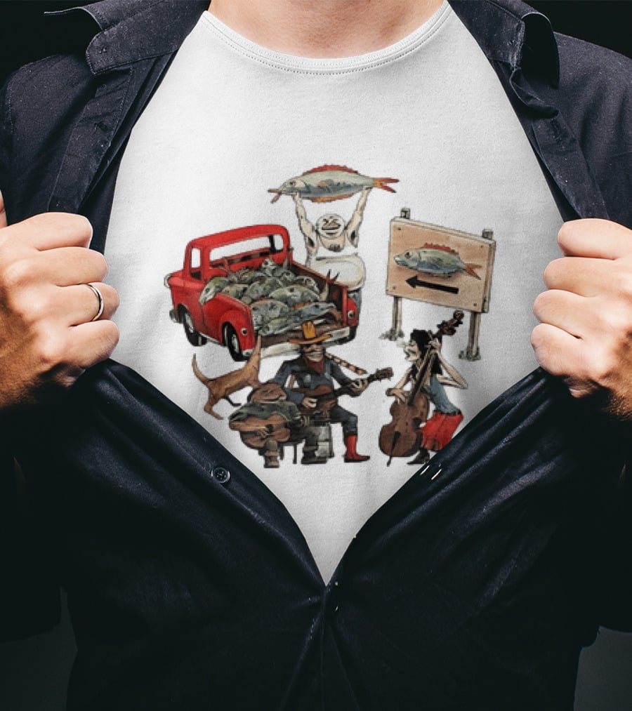 Bluegrass Band Jam Session With Truckload Of Fish And Red Pickup T-Shirt