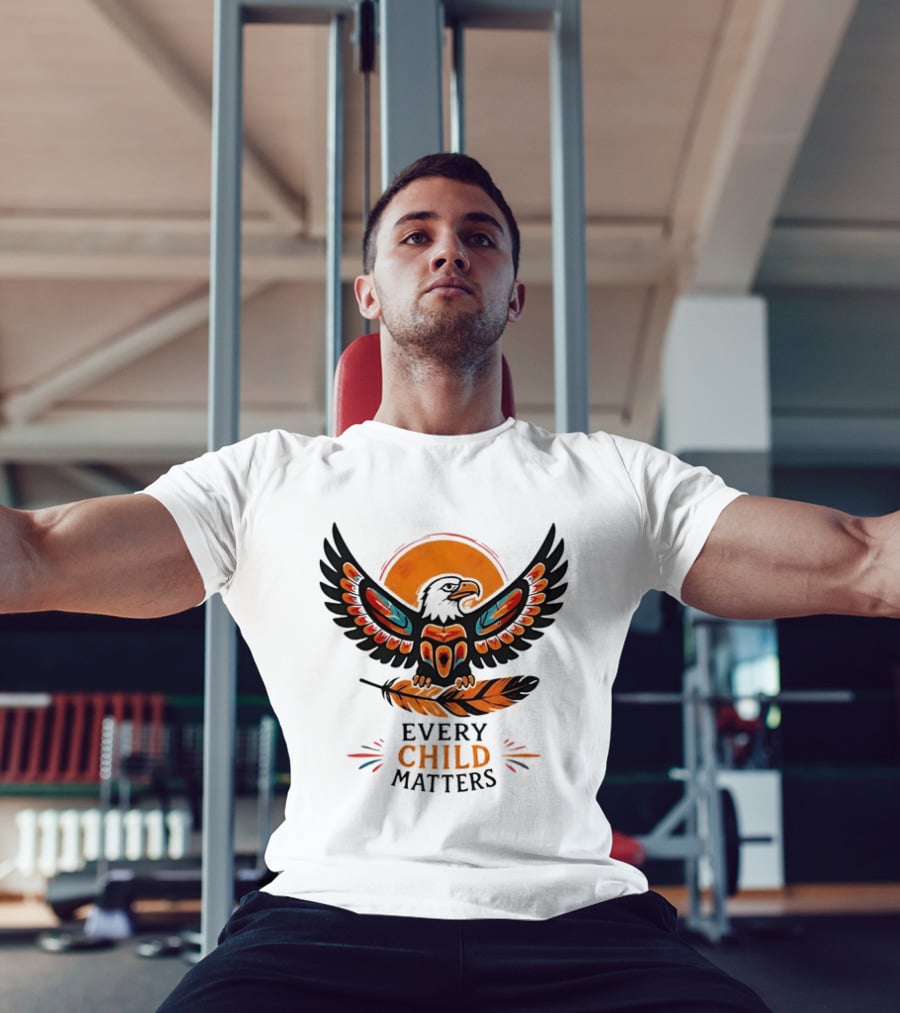 Every Child Matters Indigenous Eagle Feather Orange Sun T-Shirt