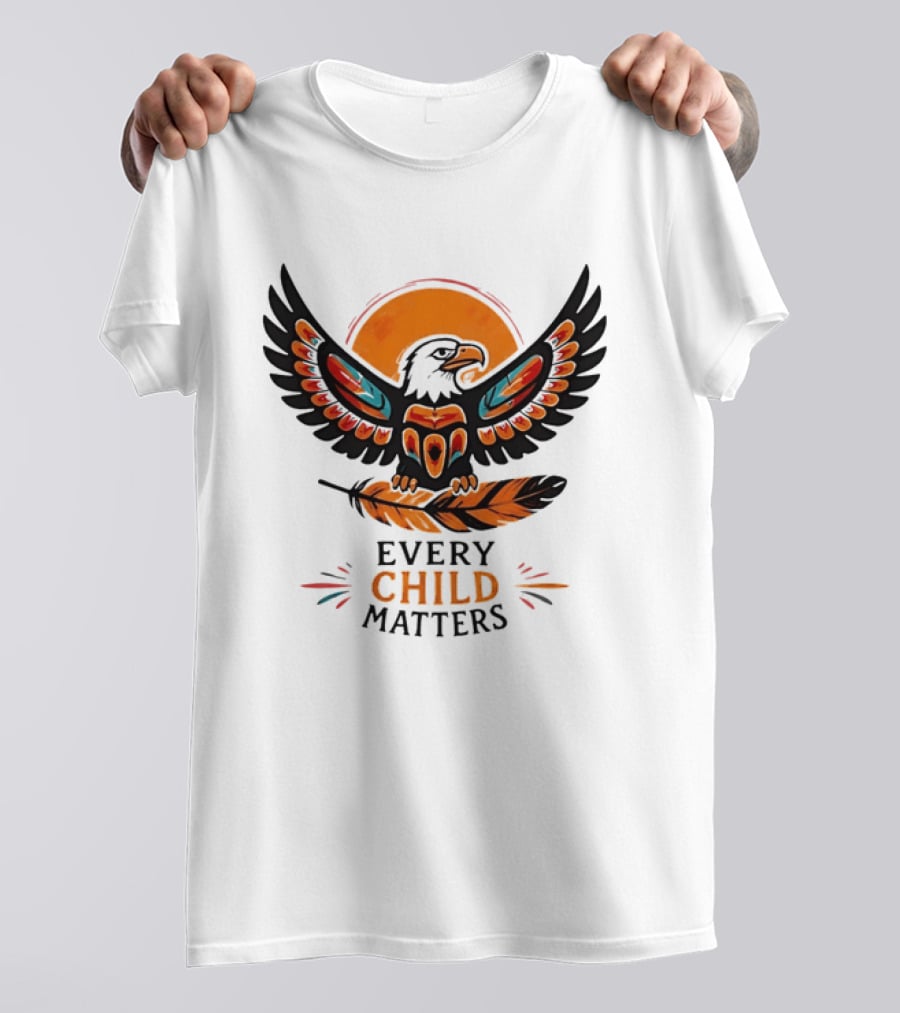 Every Child Matters Indigenous Eagle Feather Orange Sun T-Shirt