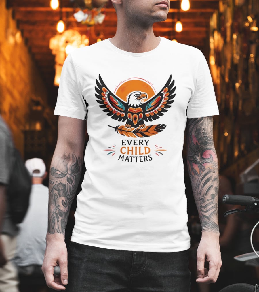 Every Child Matters Indigenous Eagle Feather Orange Sun T-Shirt