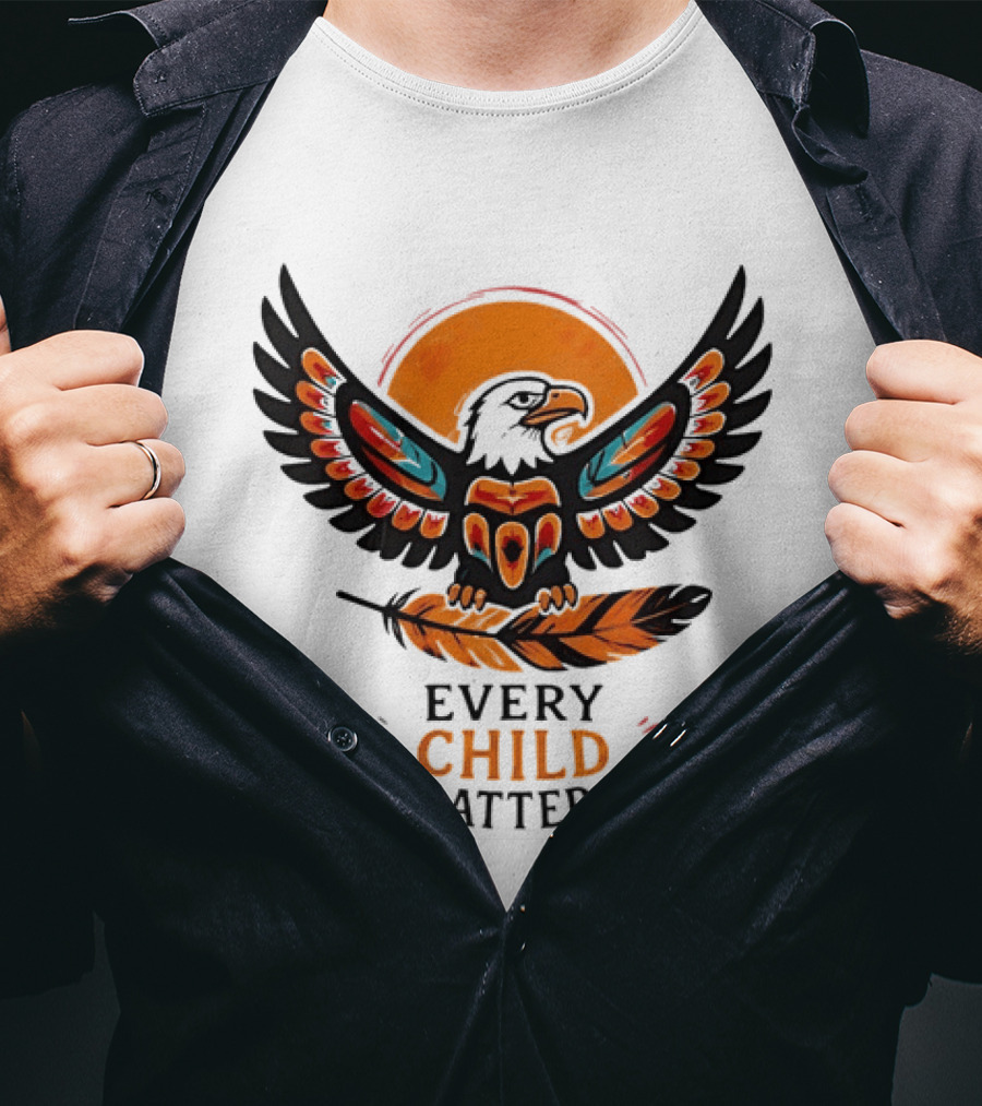 Every Child Matters Indigenous Eagle Feather Orange Sun T-Shirt