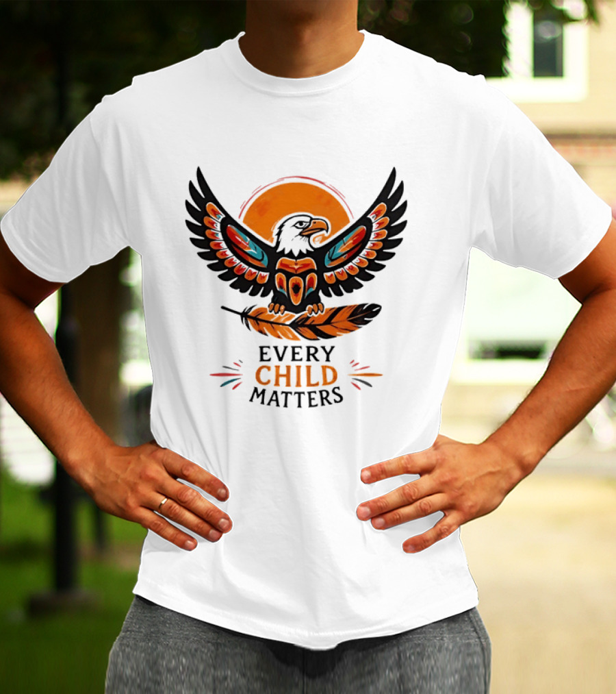 Every Child Matters Indigenous Eagle Feather Orange Sun T-Shirt