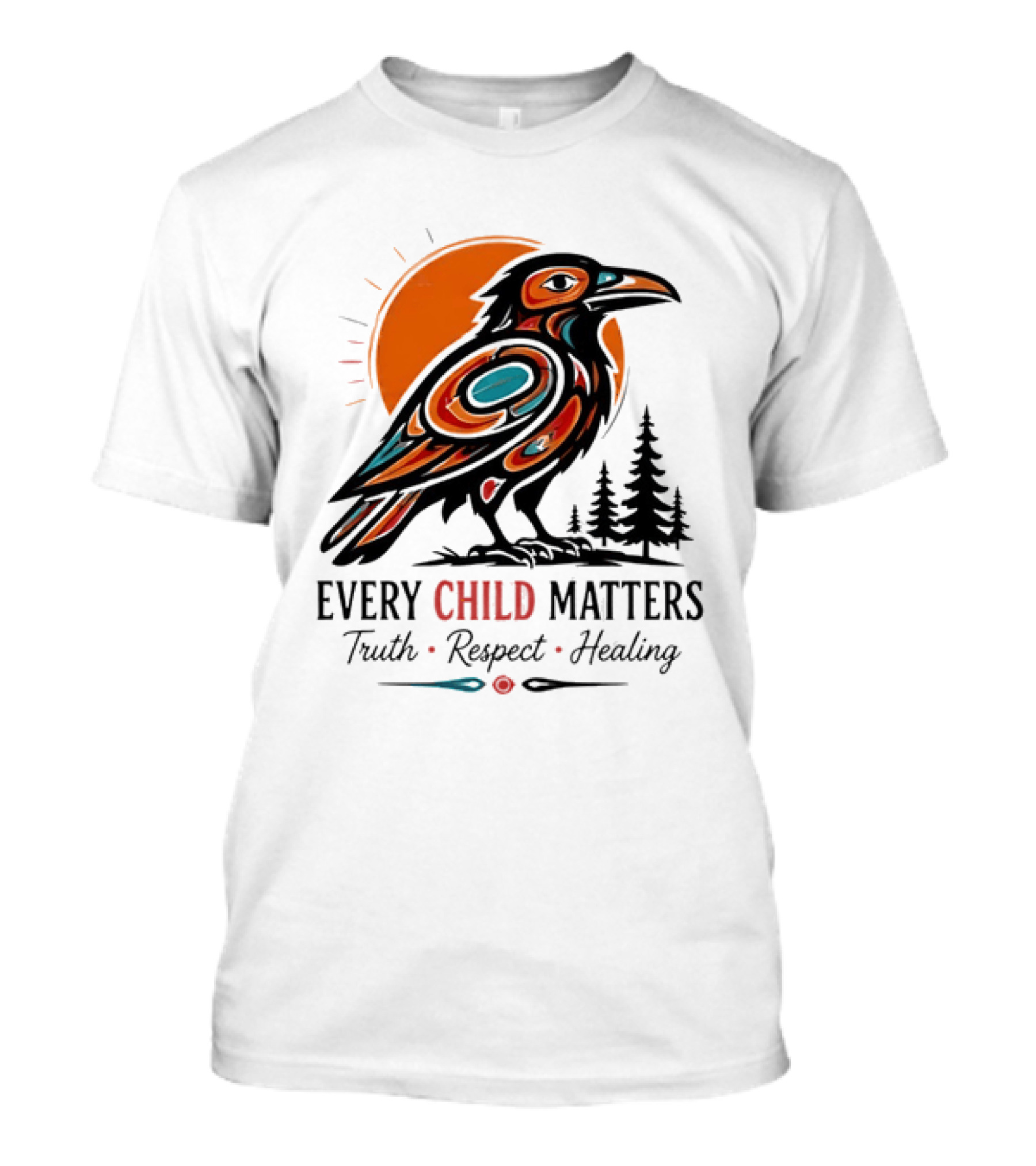 Every Child Matters Truth Respect Healing Raven With Sun And Trees T-Shirt