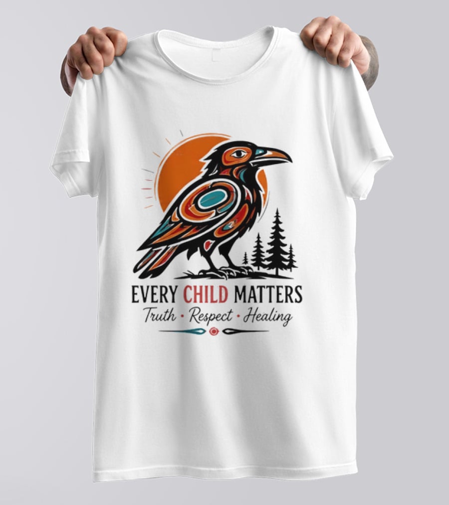 Every Child Matters Truth Respect Healing Raven With Sun And Trees T-Shirt