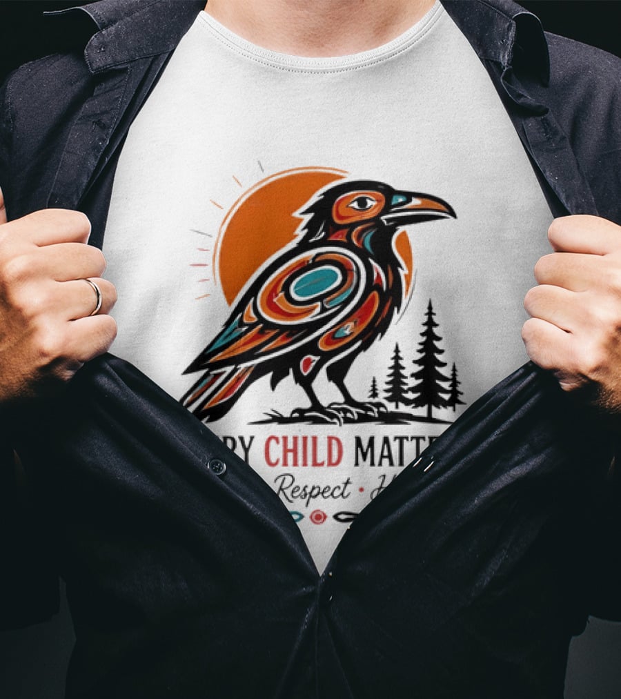 Every Child Matters Truth Respect Healing Raven With Sun And Trees T-Shirt