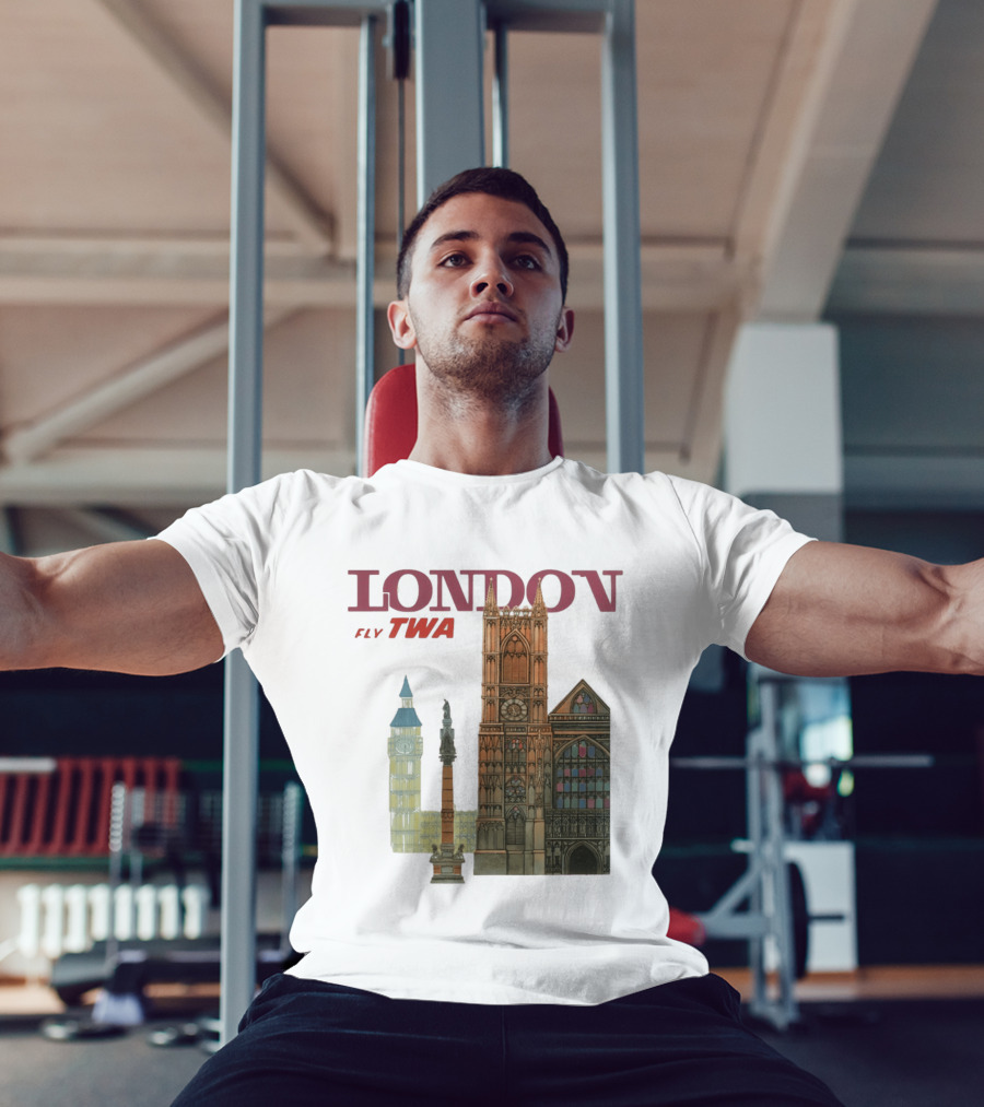 London Fly TWA Travel Big Ben Westminster Abbey Landmark T-Shirt
