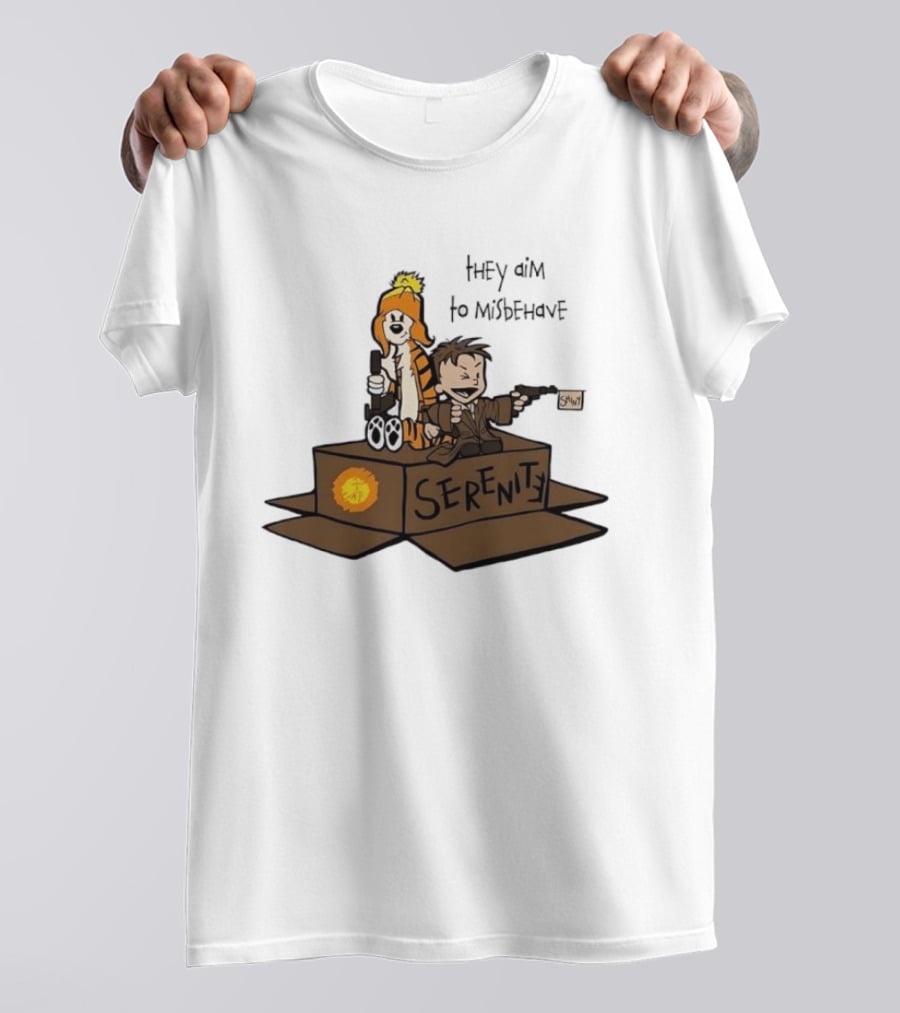 Malvin And Cobbes Serenity Hey Aim To Misbehave Box Gun Drawing T-Shirt
