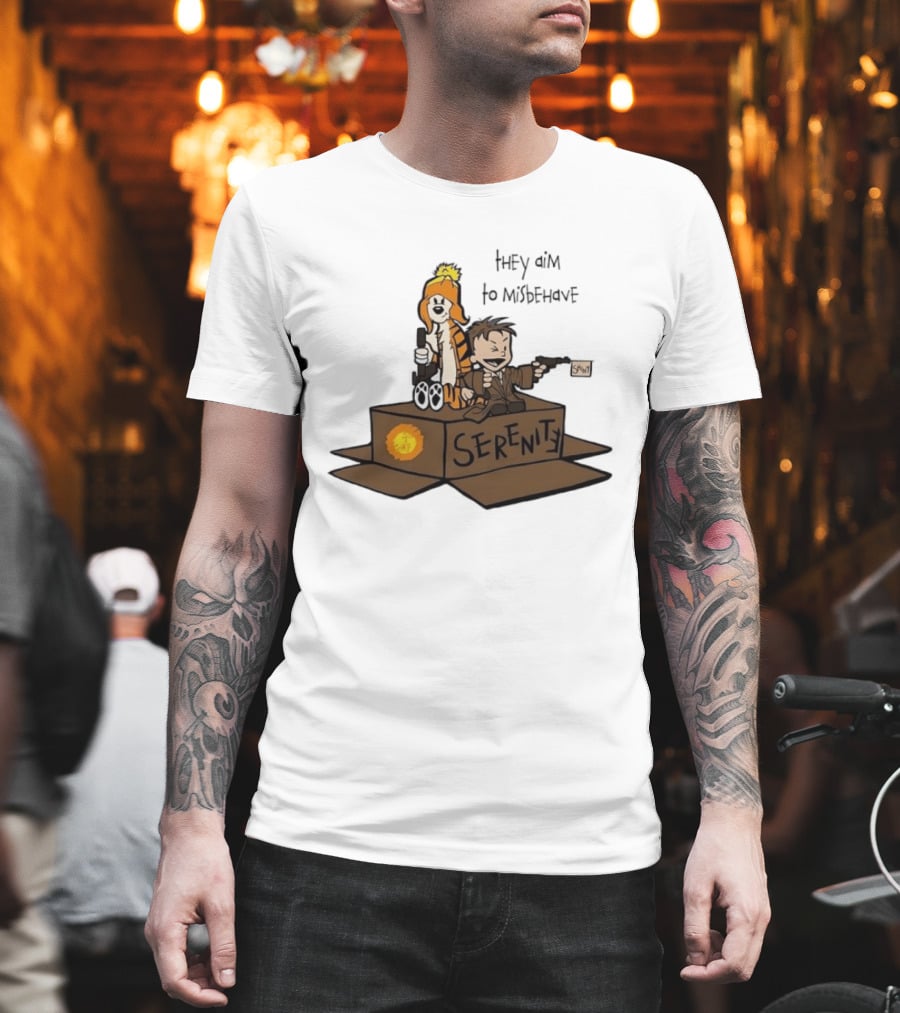 Malvin And Cobbes Serenity Hey Aim To Misbehave Box Gun Drawing T-Shirt