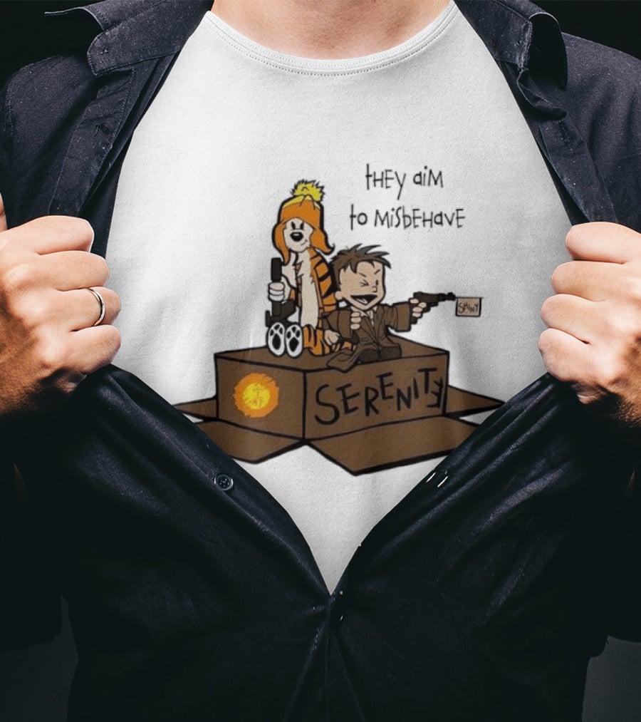 Malvin And Cobbes Serenity Hey Aim To Misbehave Box Gun Drawing T-Shirt