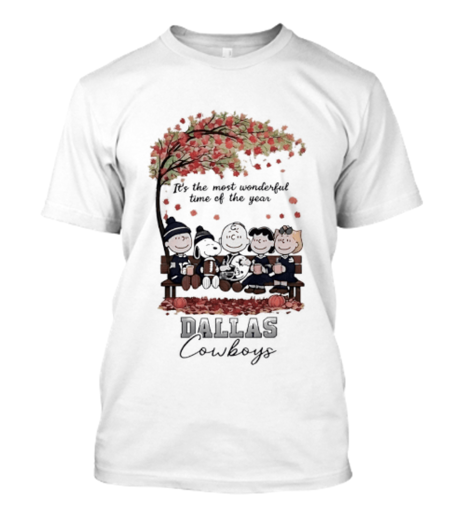 Peanuts Characters It's The Most Wonderful Time Of The Year Dallas Cowboys Autumn Scene T-Shirt