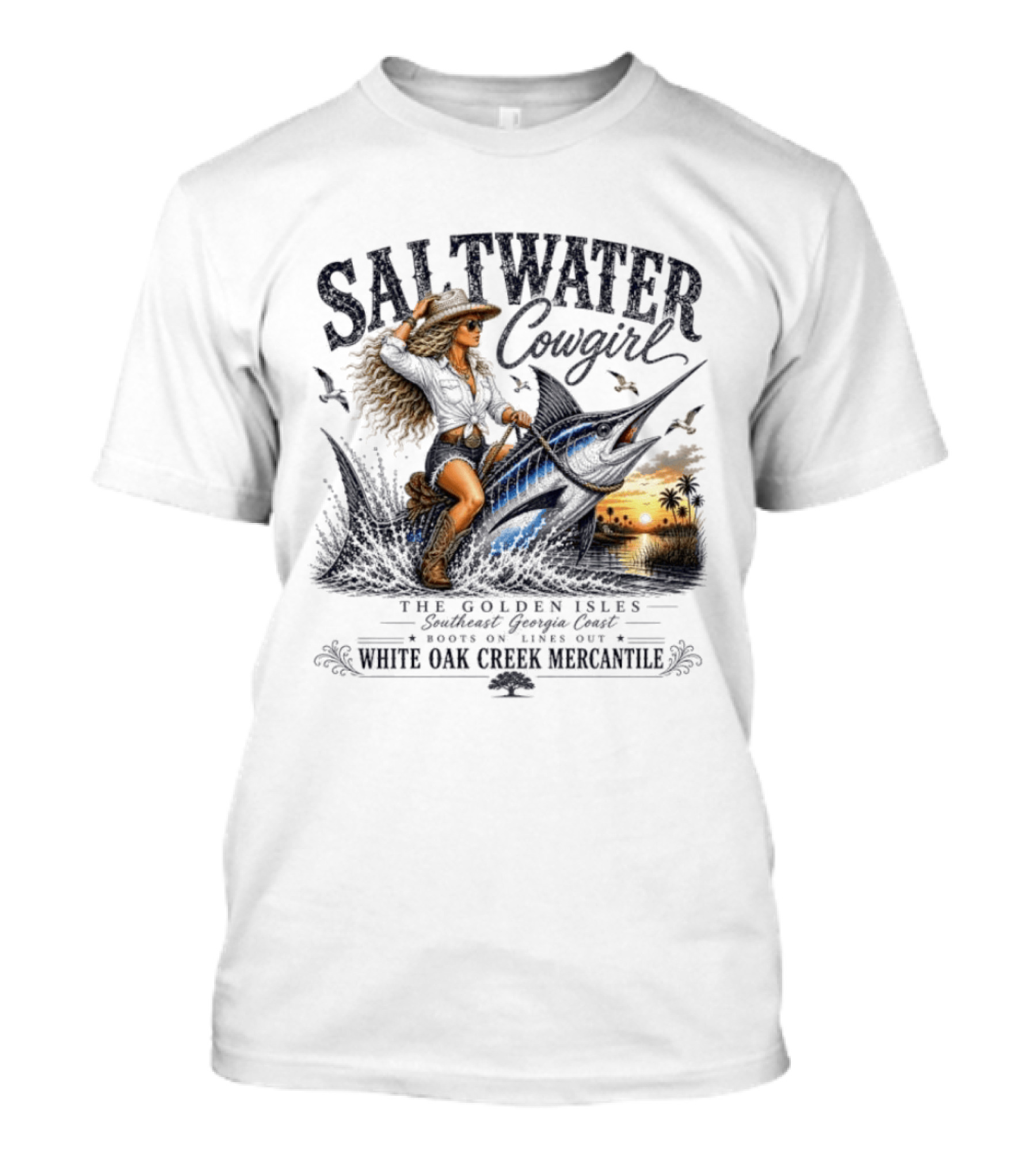 Saltwater Cowgirl The Golden Isles Southern Dream Coast White Oak Creek Mercantile T-Shirt