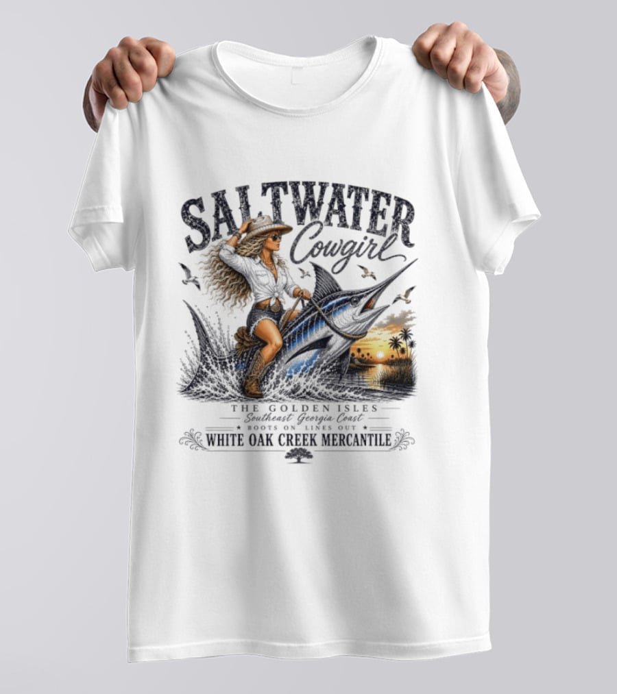Saltwater Cowgirl The Golden Isles Southern Dream Coast White Oak Creek Mercantile T-Shirt